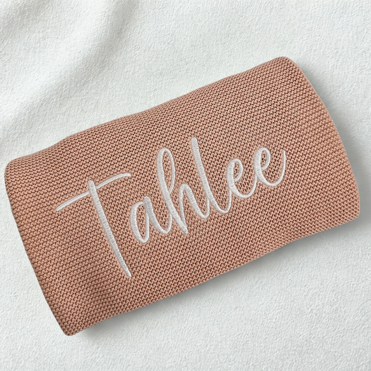 Personalised Dusty Pink Knitted Baby Blanket