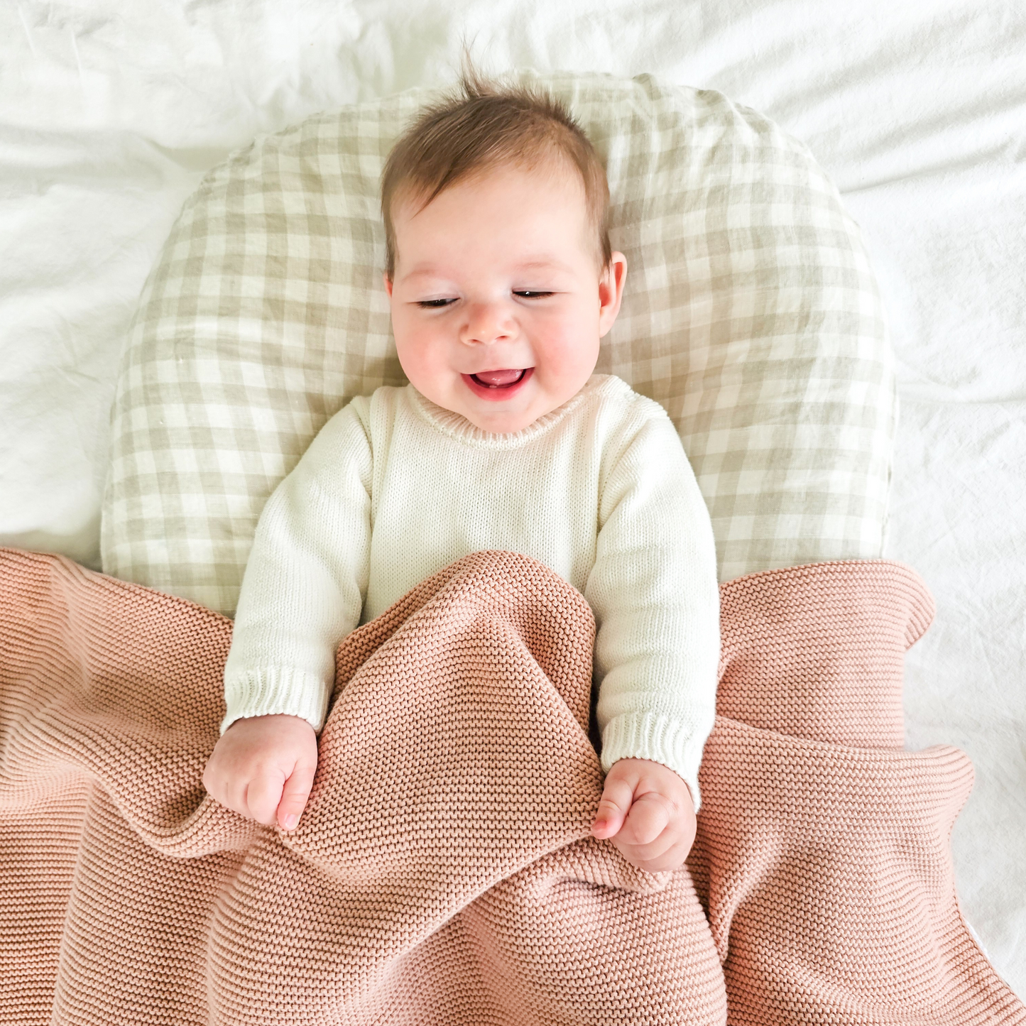 Personalised Dusty Pink Knitted Baby Blanket