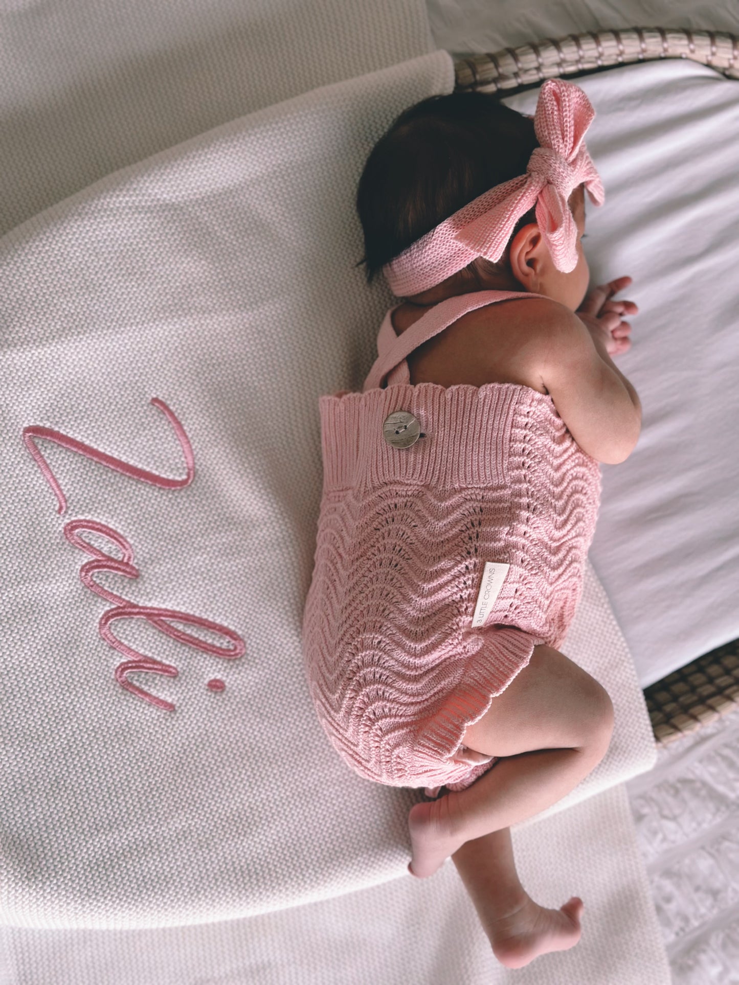 Personalised White Knitted Baby Blanket