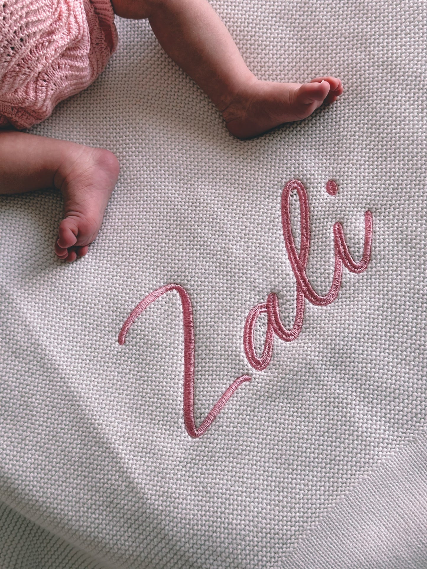 Personalised White Knitted Baby Blanket