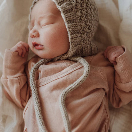 ORGANIC KIMONO BODYSUIT. L/S TAN