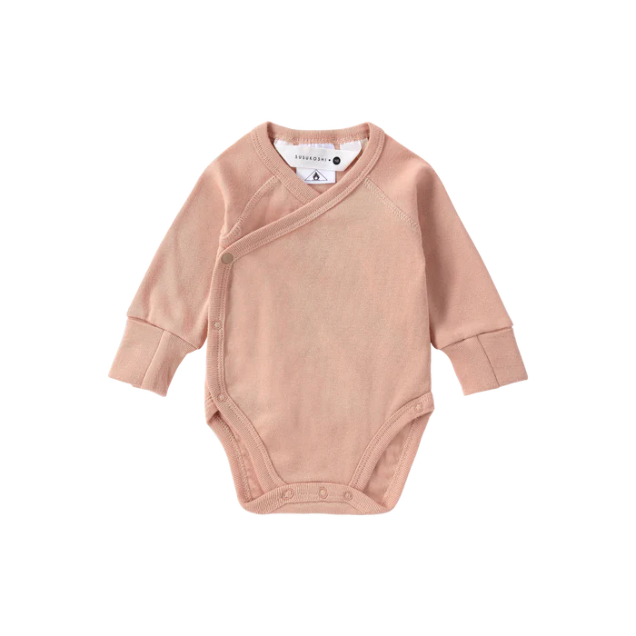 ORGANIC KIMONO BODYSUIT. L/S TAN