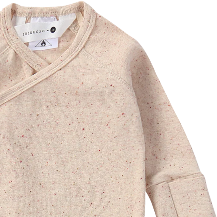 ORGANIC KIMONO GOWN. BEIGE SPECKLED