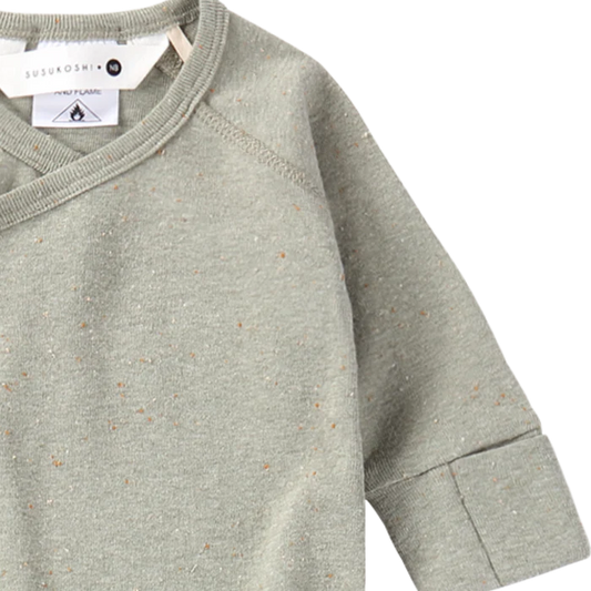 ORGANIC KIMONO GOWN. SAGE SPECKLED