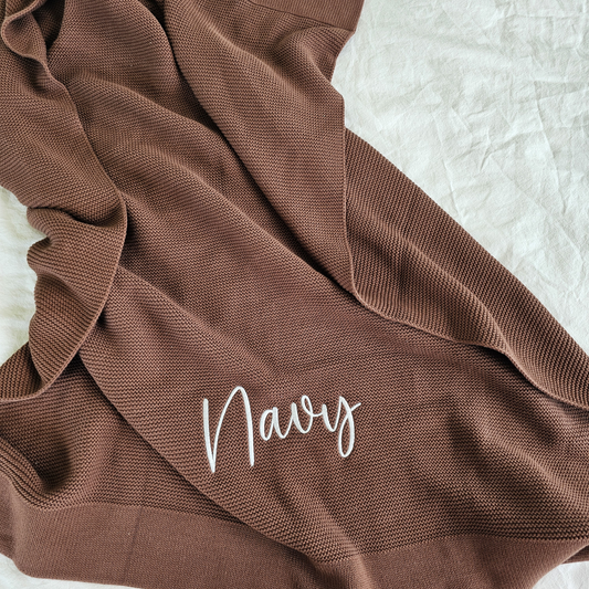 Personalised Espresso Knitted Baby Blanket