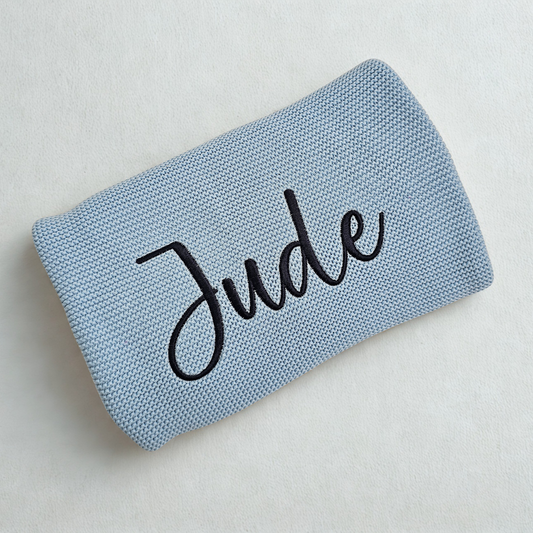 Personalised Blue Knitted Baby Blanket