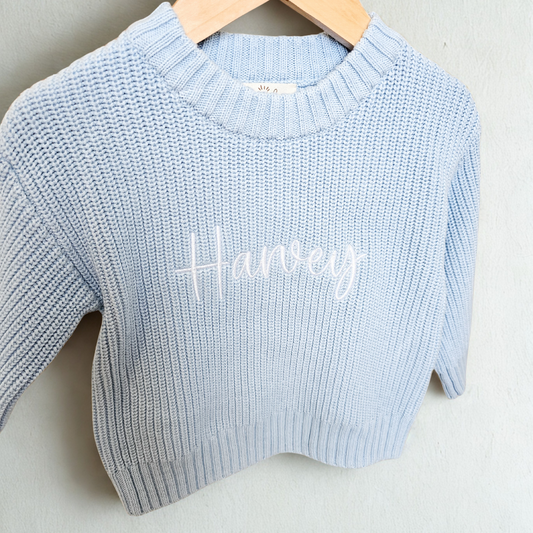 Classic Oversized Knit Sweater - Baby Blue