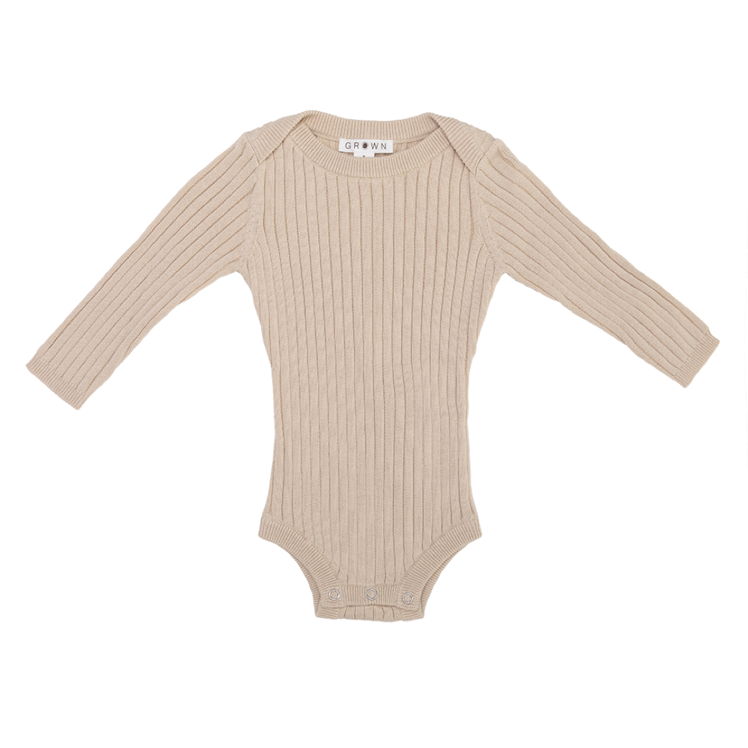 Organic Ribbed Essential Bodysuit~ Pebble