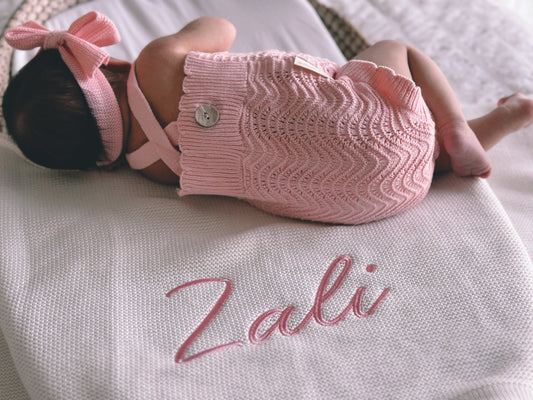 Personalised White Knitted Baby Blanket