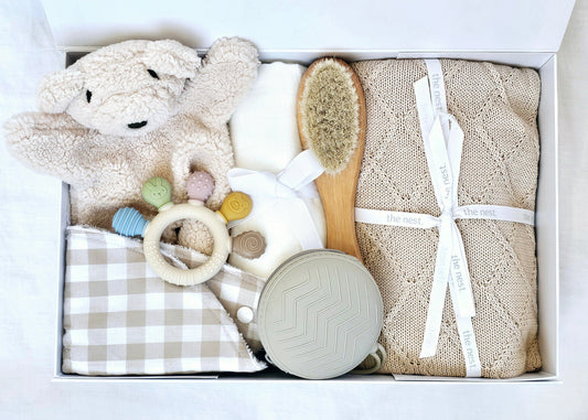 Premium Beige Gingham Baby Hamper