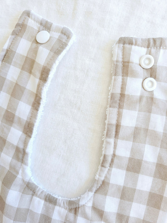 Beige Gingham Dribble Bib
