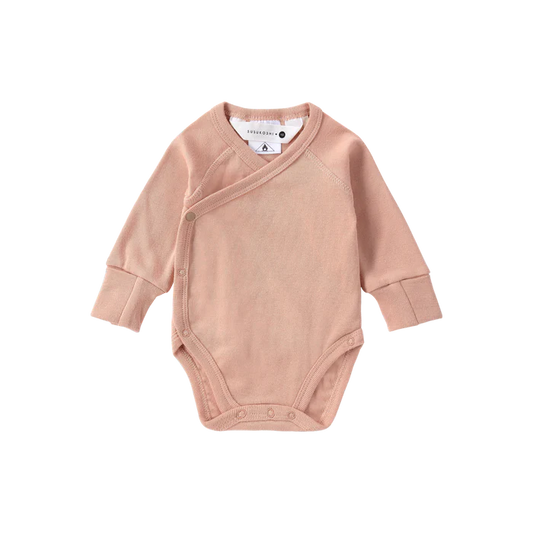 ORGANIC KIMONO BODYSUIT. L/S TAN