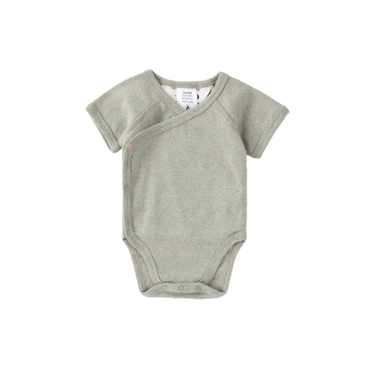 ORGANIC KIMONO BODYSUIT. S/S SAGE SPECKLED
